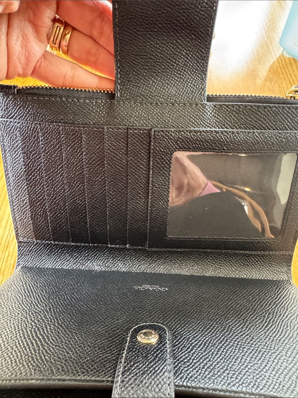 Coach Black Crossgrain Pebbled Leather Tech Wallet Wristlet w/strap Gold Emblem - Picture 6 of 12